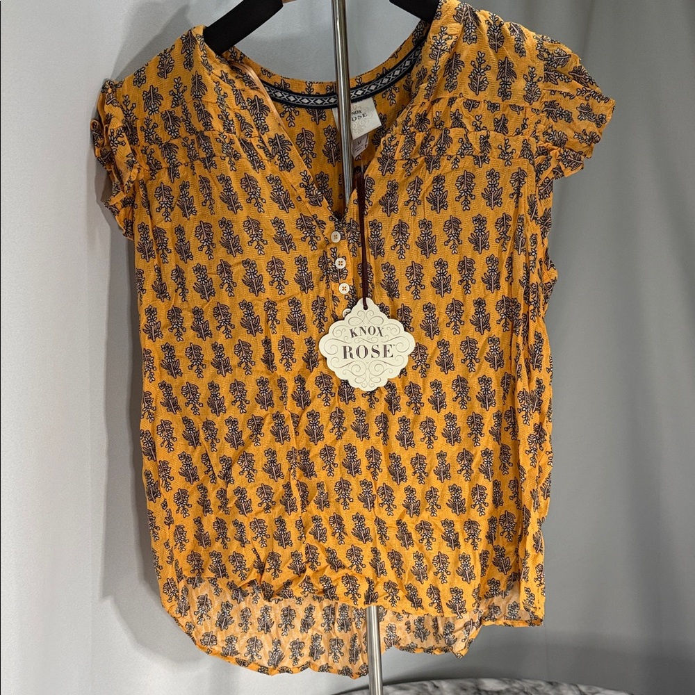 Knox Rose Mustard Yellow Floral Button-Front Top - Picture 5 of 5